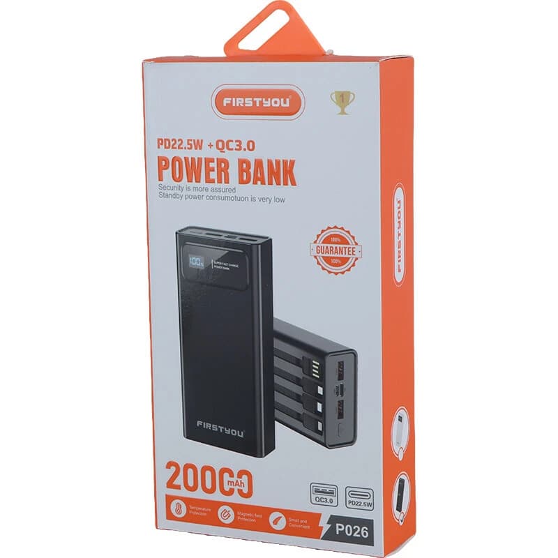 پاوربانک فست شارژ فرست یو P026 QC3.0 PD 22.5W ظرفیت 20000 میلی آمپر ساعت — تصویر ۵