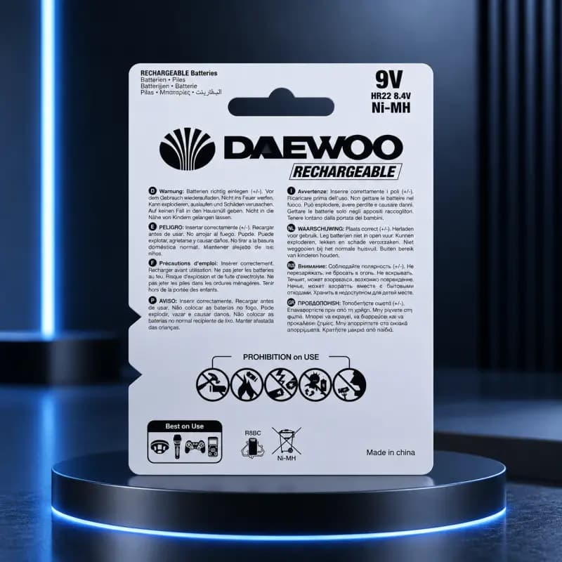 باتری کتابی قابل شارژ دوو مدل 9v — تصویر ۳