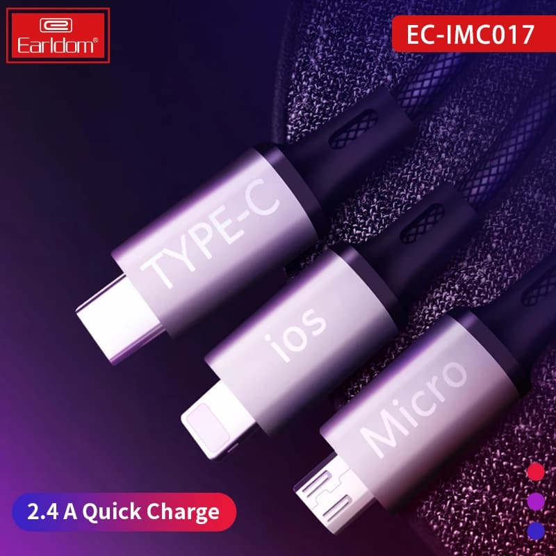 کابل 3 سر فست شارژ Earldom EC-IMC017 2.4A 1.2m — تصویر ۵