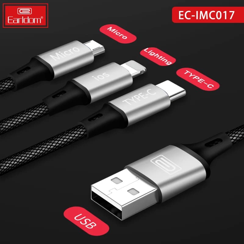 کابل 3 سر فست شارژ Earldom EC-IMC017 2.4A 1.2m — تصویر ۶