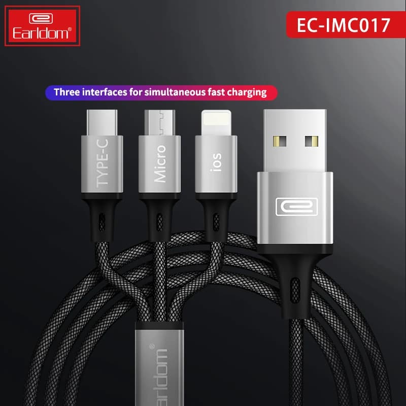 کابل 3 سر فست شارژ Earldom EC-IMC017 2.4A 1.2m — تصویر ۲