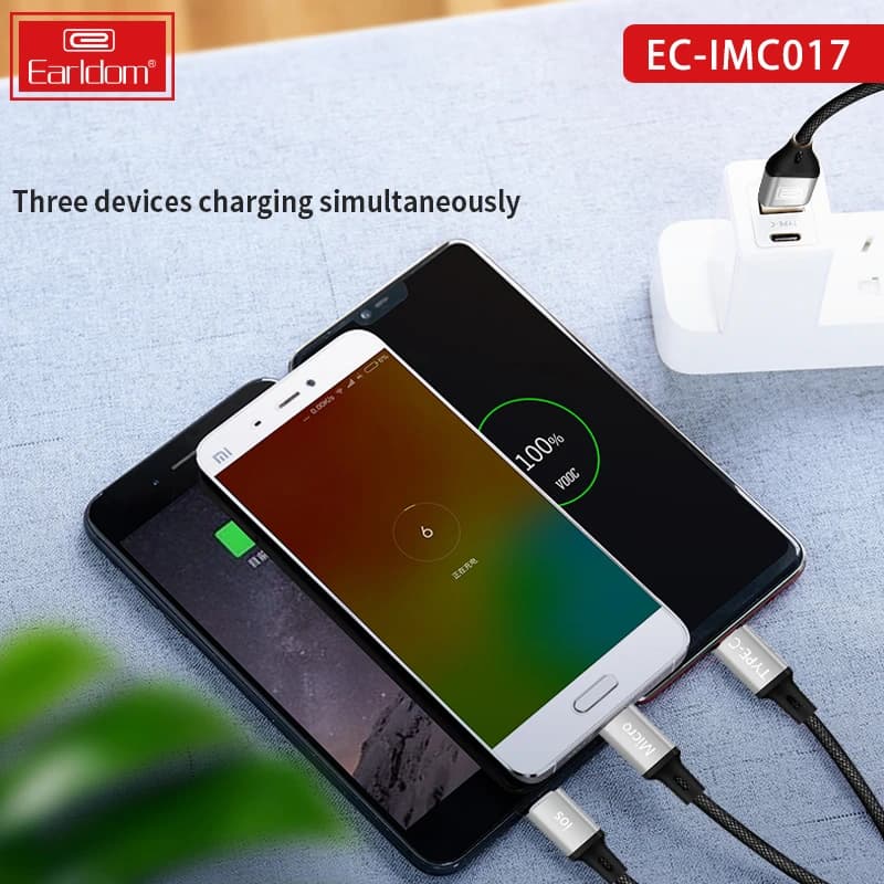کابل 3 سر فست شارژ Earldom EC-IMC017 2.4A 1.2m — تصویر ۳