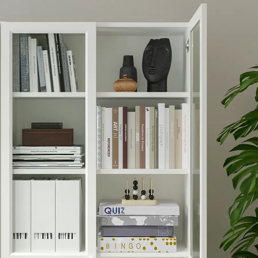 کتابخانه با درهای شیشه‌ای/پانلی سفید سایز ۸۰x۳۰x۲۰۲ ایکیا مدل BILLY / OXBERG — تصویر ۵