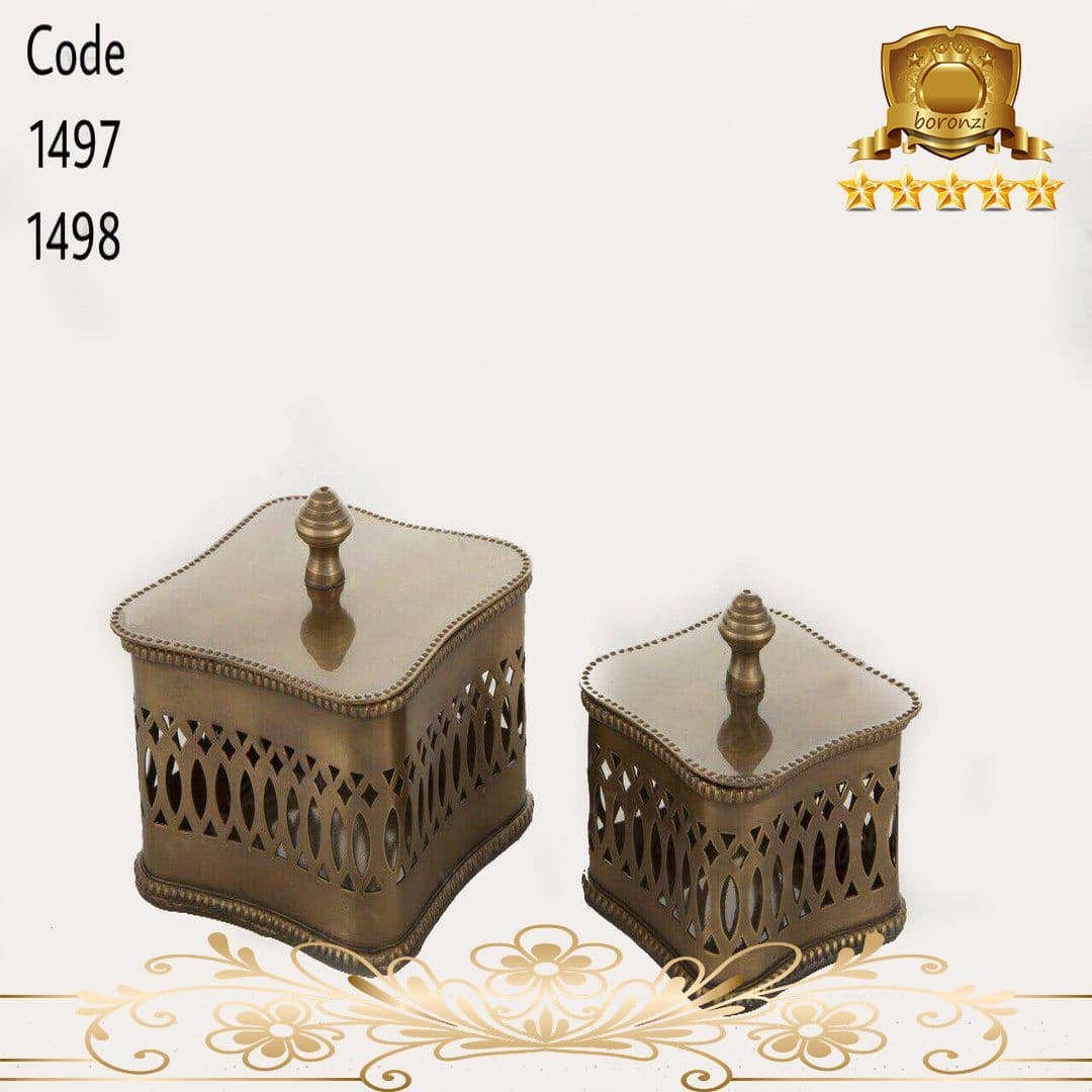 شکلات خوری مربع جفت برنجی آنتیک