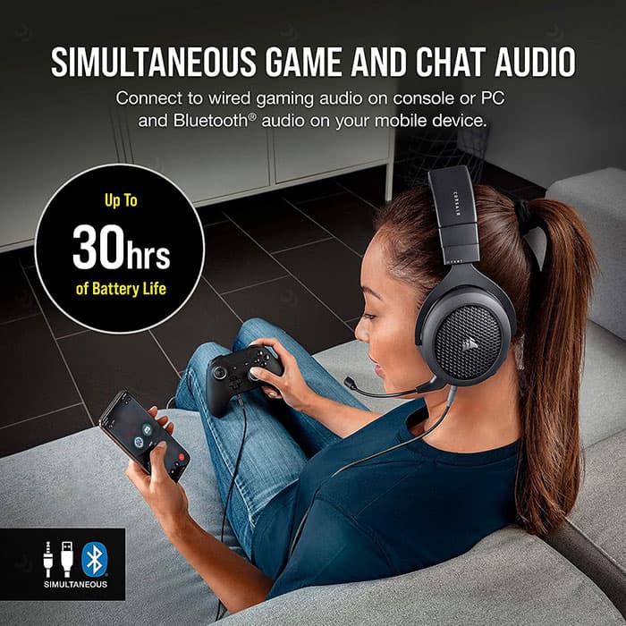 هدست گیمینگ سیمی کورسیر مدل HS70 Bluetooth Carbon — تصویر ۴