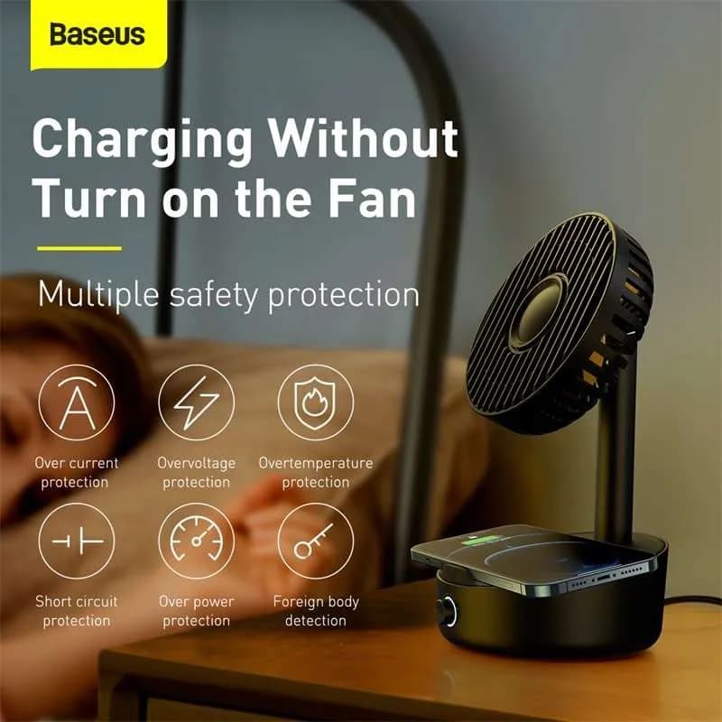 پنکه و شارژر وایرلس بیسوس Baseus Hermit Wireless Charger BS-W513 WXYZ-B01 توان 10 وات دارای استند — تصویر ۳