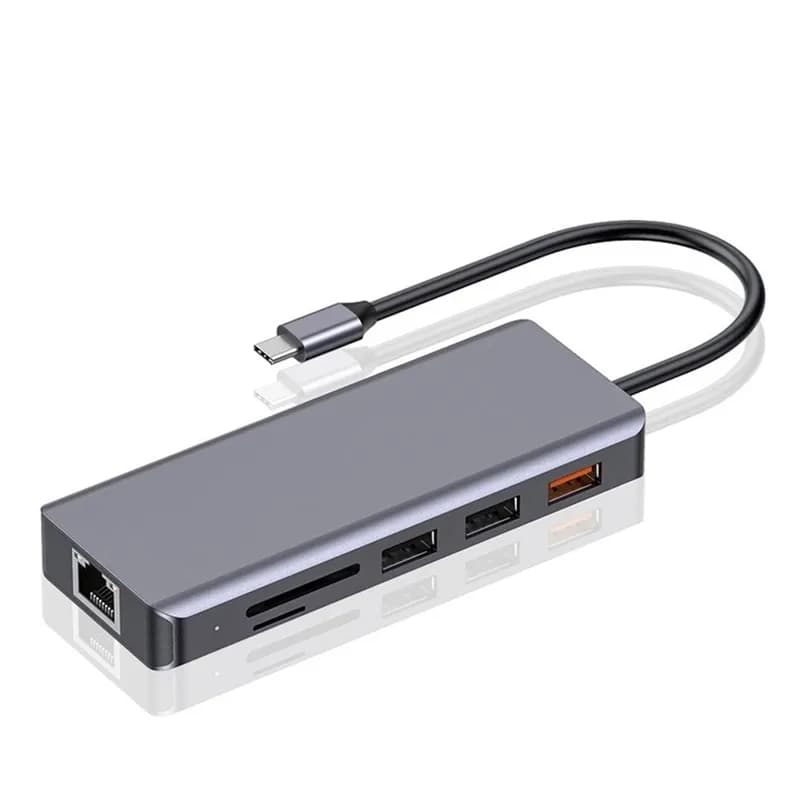 هاب 9 پورت پرودو PORODO 9IN1 4K HDMI ETHERNET USB-C HUB PD-91CHB توان 100 وات