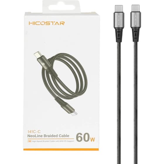 کابل شارژ PD و فست Hicostar Type-C to Type-C مدل 141C-C 60W – مشکی — تصویر ۲