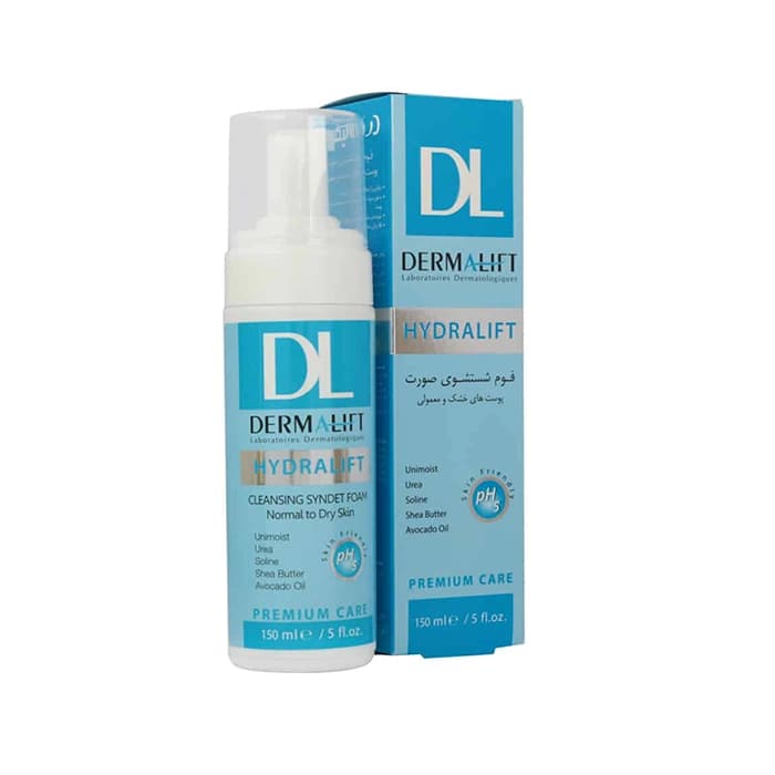 فوم شستشوی صورت پوست های خشک و معمولی درمالیفت مدل Hydralift حجم 150 میلی لیتر