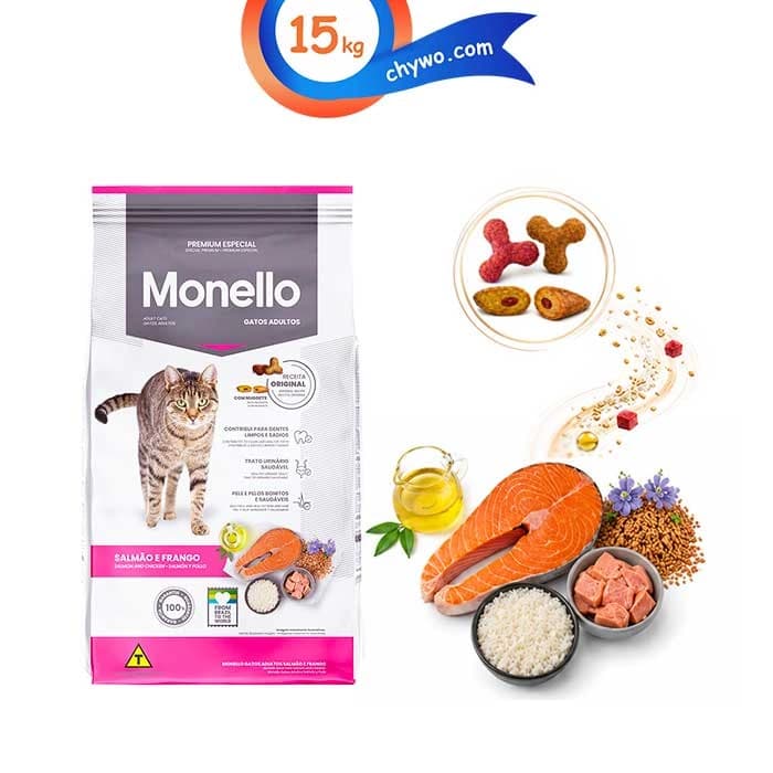 غذای خشک گربه مونلو میکس طعم مرغ و تن و سالمون وزن 15 کیلوگرم (بسته بندی اصلی) Monello Mix