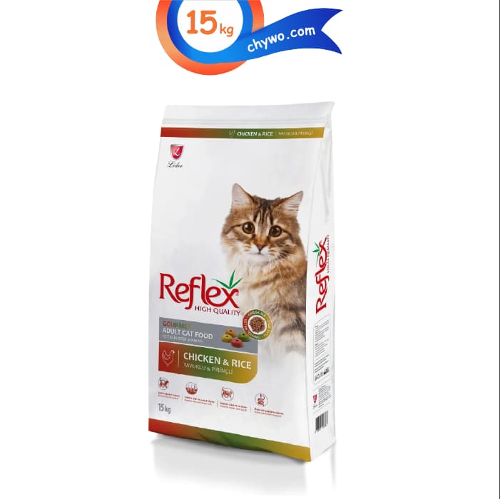 غذای خشک گربه بالغ مولتی کالر طعم مرغ و برنج رفلکس وزن 15 کیلوگرم Reflex Gourmet