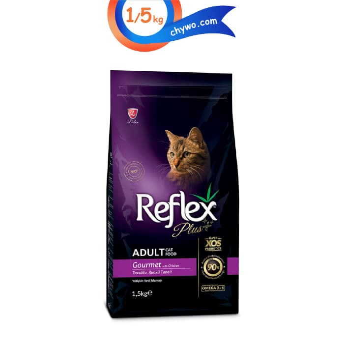 غذای خشک گربه بالغ رفلکس پلاس طعم مرغ مدل گورمت وزن 1/5 کیلوگرم Reflex Adult Gourmet Chicken