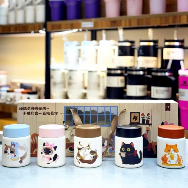 پک فلاسک ۵ عددی DILLER طرح Cats | تراول ماگ مینی استیل ۳۱۶ اورجینال — تصویر ۲