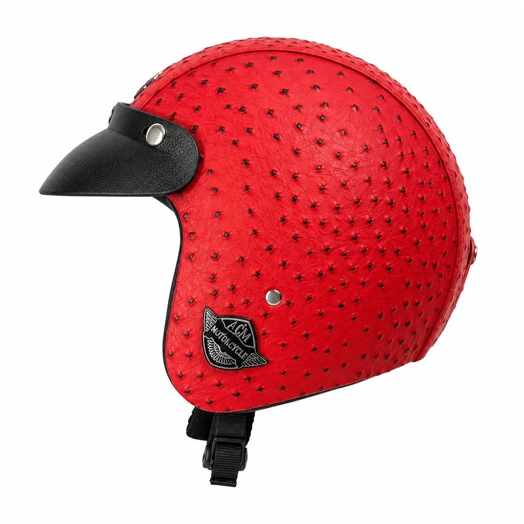 ‏کلاه کاسکت وسپایی چرمی او بی کی مدل OSTRICH RED — تصویر ۶