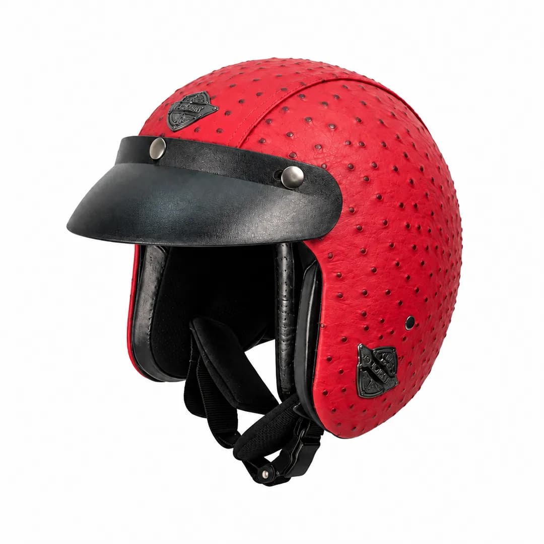 کلاه کاسکت وسپایی چرمی او بی کی مدل OSTRICH RED
