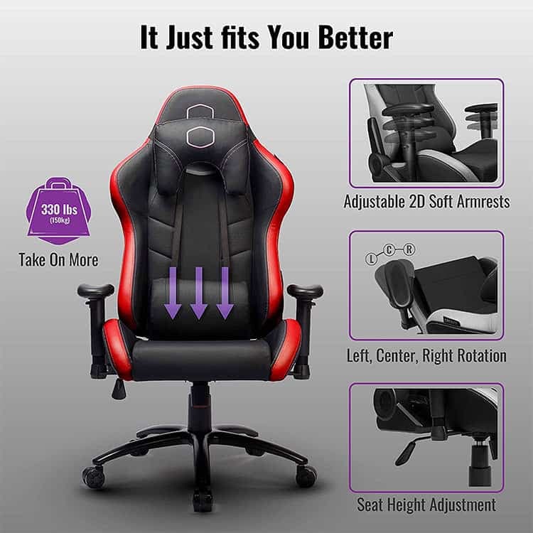 صندلی گیمینگ Cooler Master Caliber R2 – مشکی/قرمز — تصویر ۶