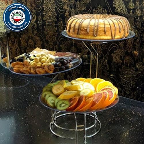 دیس پایه دار میوه و شیرینی سالوت نقره ای — تصویر ۴