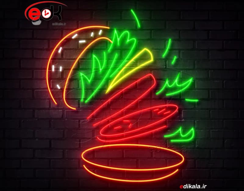 تابلو نئون طرح همبرگر شماره 30 در ابعاد مختلف +آداپتور+ فایل کورل آماده برش