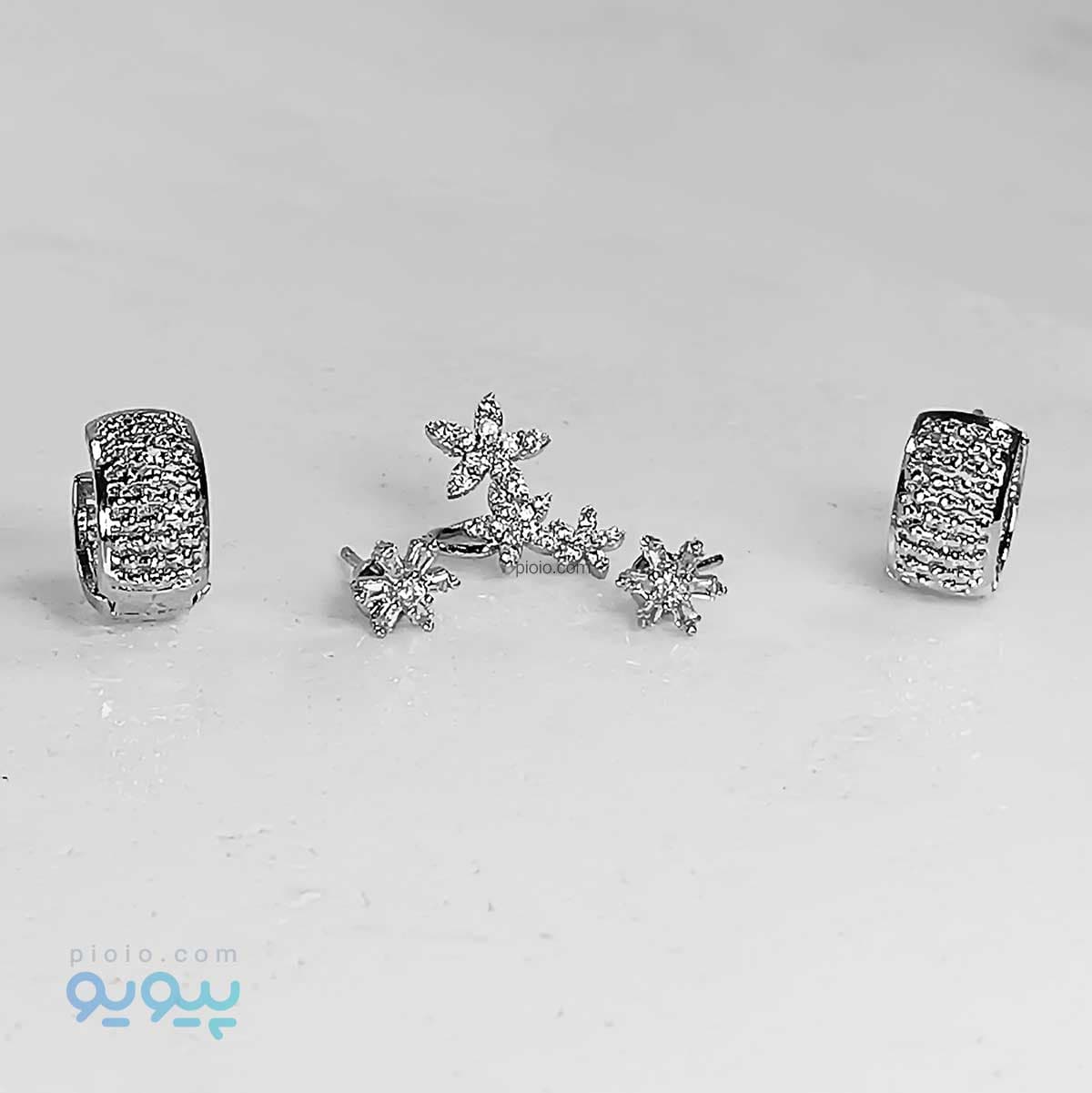 گوشواره سه تکه طرح گل — تصویر ۳