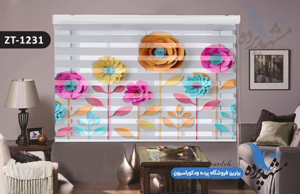 پرده زبرا تصویری چاپی طرح گل فانتزی سه بعدی کد ZT1231