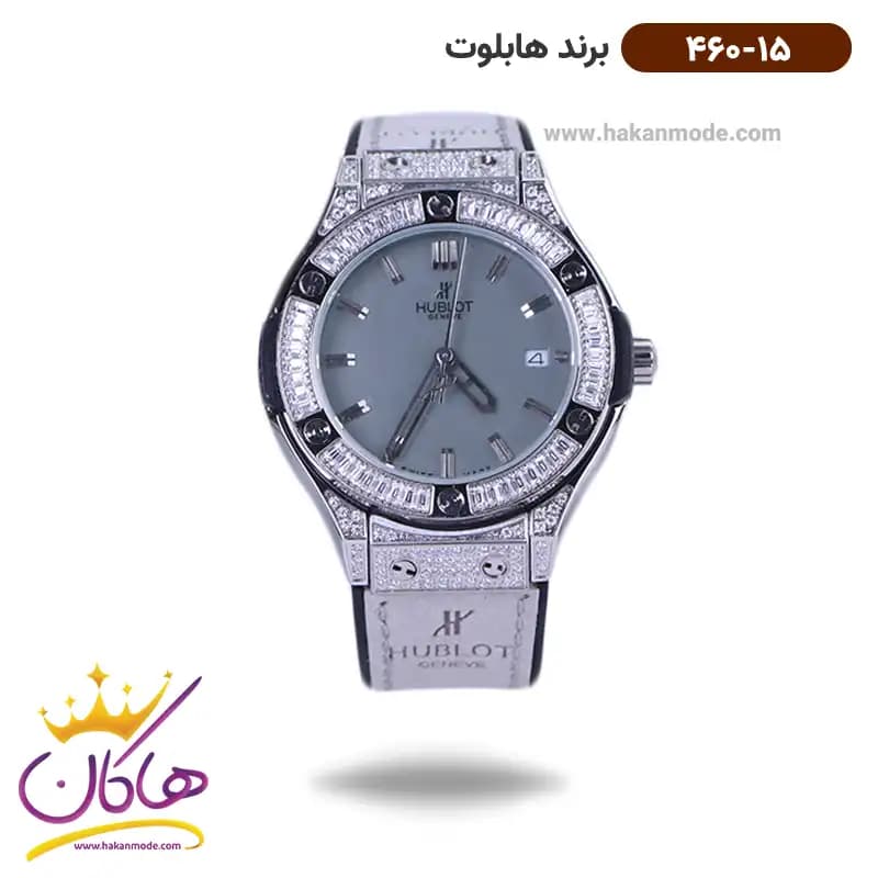 ساعت هابلوت زنانه بند جیر طوسی قاب نگین دار 460/15