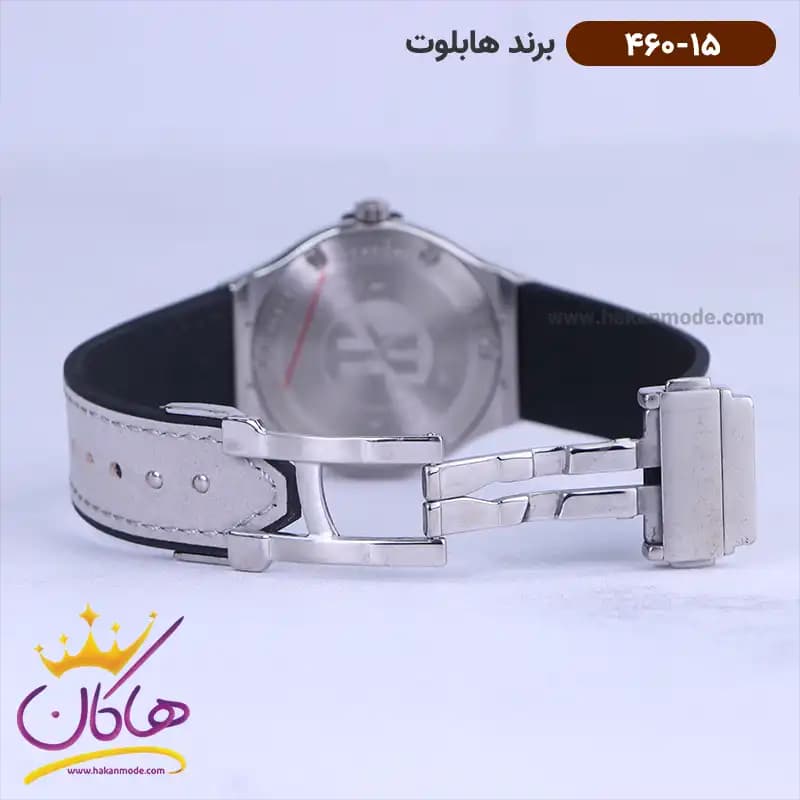 ساعت هابلوت زنانه بند جیر طوسی قاب نگین دار 460/15 — تصویر ۳