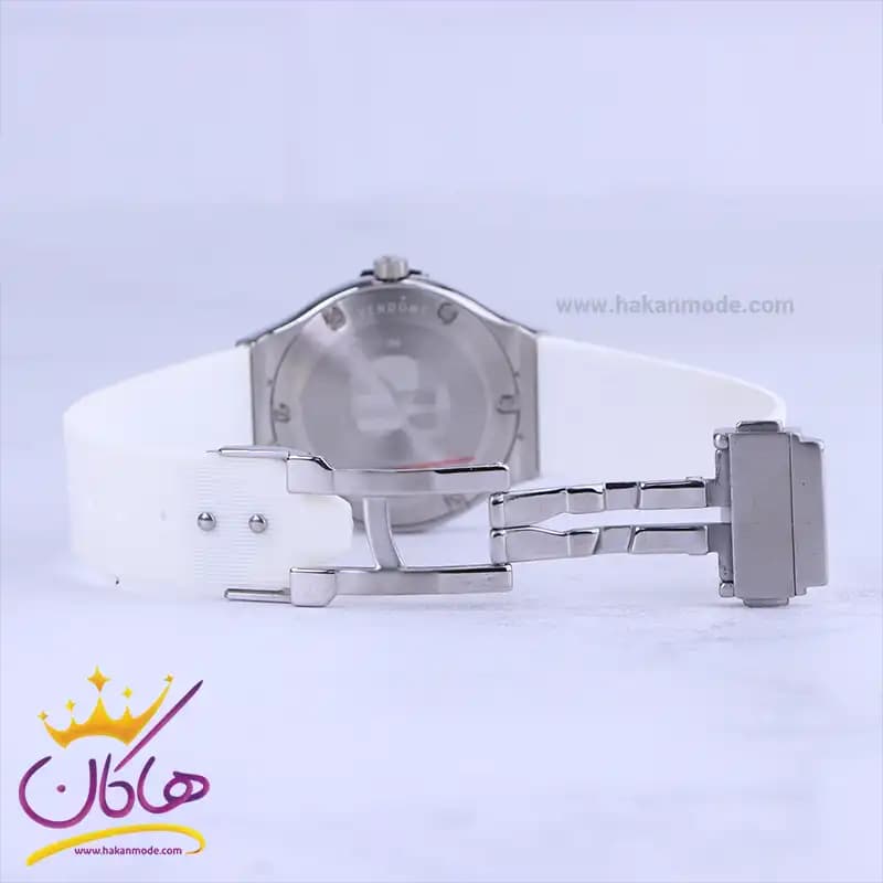ساعت هابلوت زنانه بند رابر سفید قاب نگین دار L 460/6 — تصویر ۳