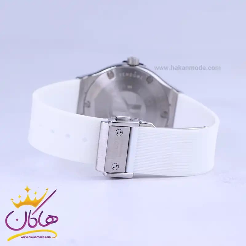 ساعت هابلوت زنانه بند رابر سفید قاب نگین دار L 460/6 — تصویر ۲