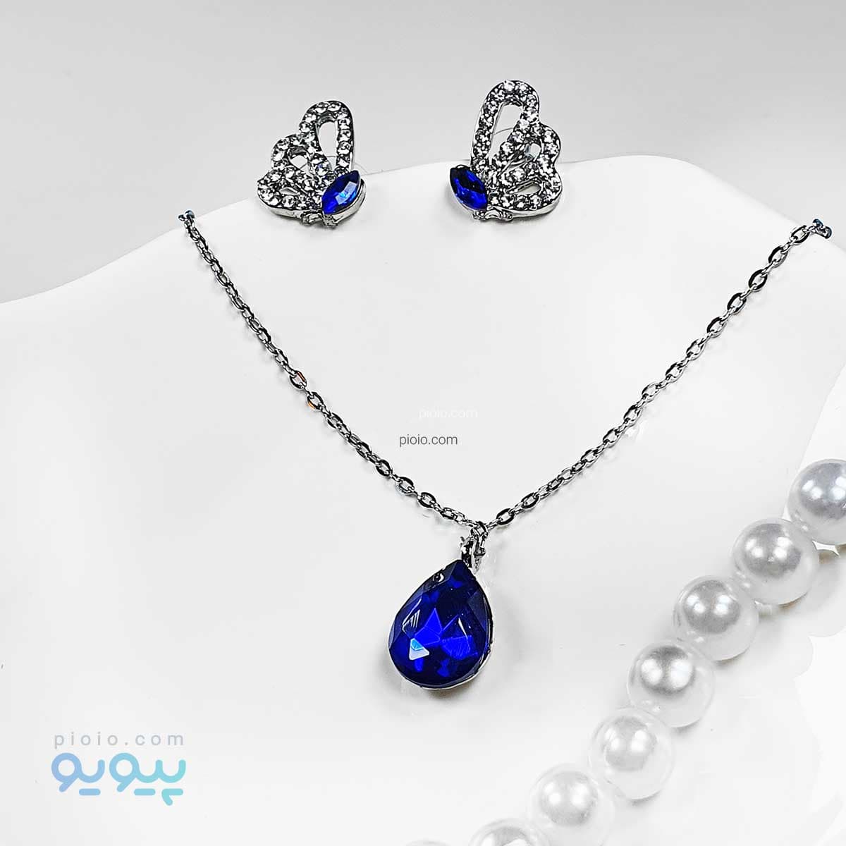 نیم ست گردنبند و گوشواره نقره نگین اشکی — تصویر ۲