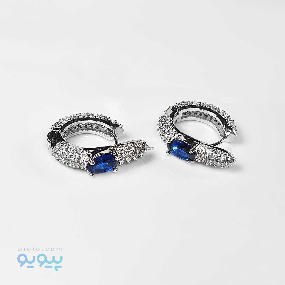 گوشواره حلقه ای نگین اشکی آبی — تصویر ۲