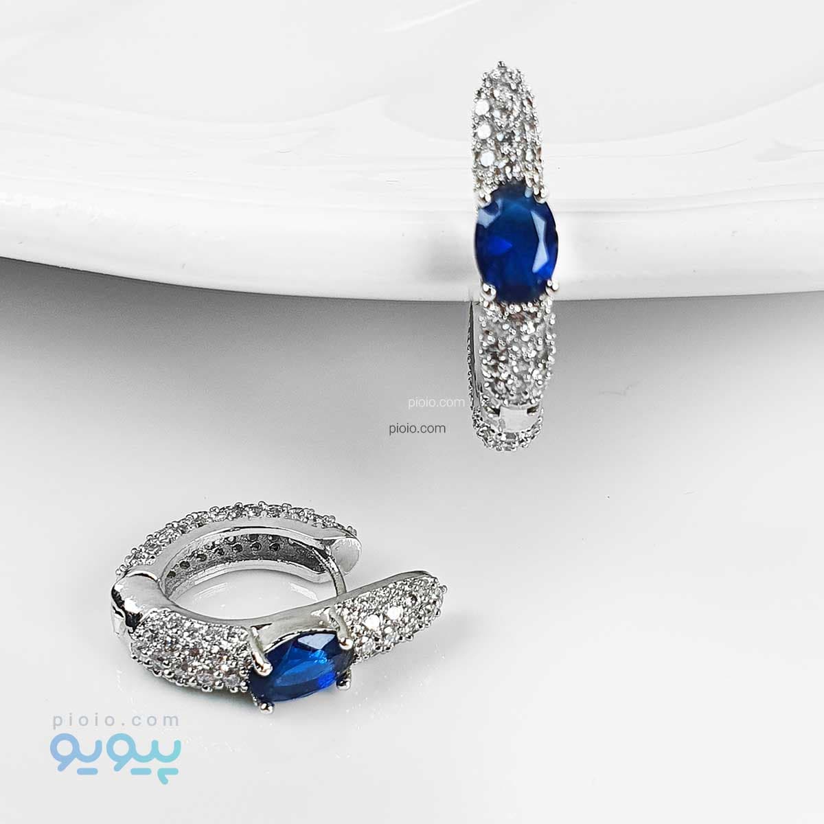 گوشواره حلقه ای نگین اشکی آبی