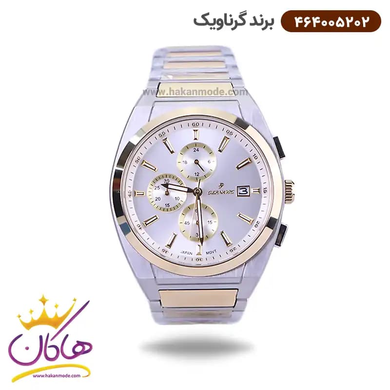 ساعت گرناویک ست فلزی نقره ای طلایی کرنوگراف 464005202-464005201 — تصویر ۵