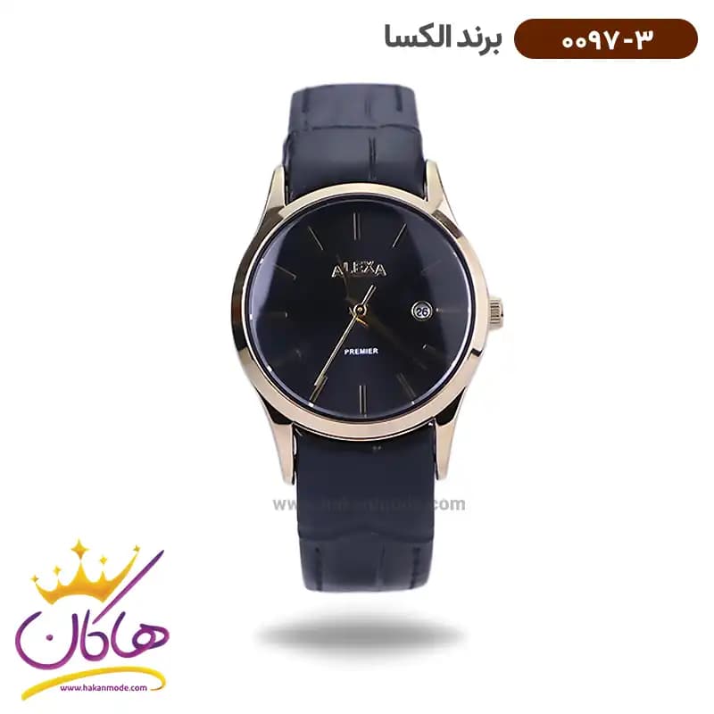 ساعت الکسا ست بند چرم مشکی 0096-0097 — تصویر ۵
