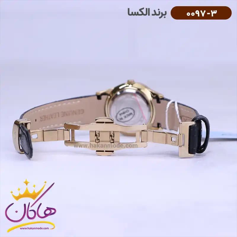 ساعت الکسا ست بند چرم مشکی 0096-0097 — تصویر ۶