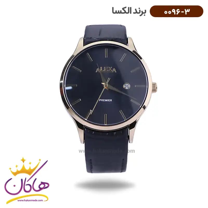 ساعت الکسا ست بند چرم مشکی 0096-0097 — تصویر ۲