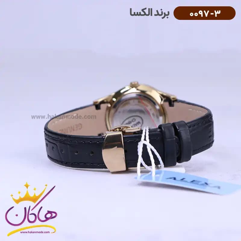 ساعت الکسا ست بند چرم مشکی 0096-0097 — تصویر ۷