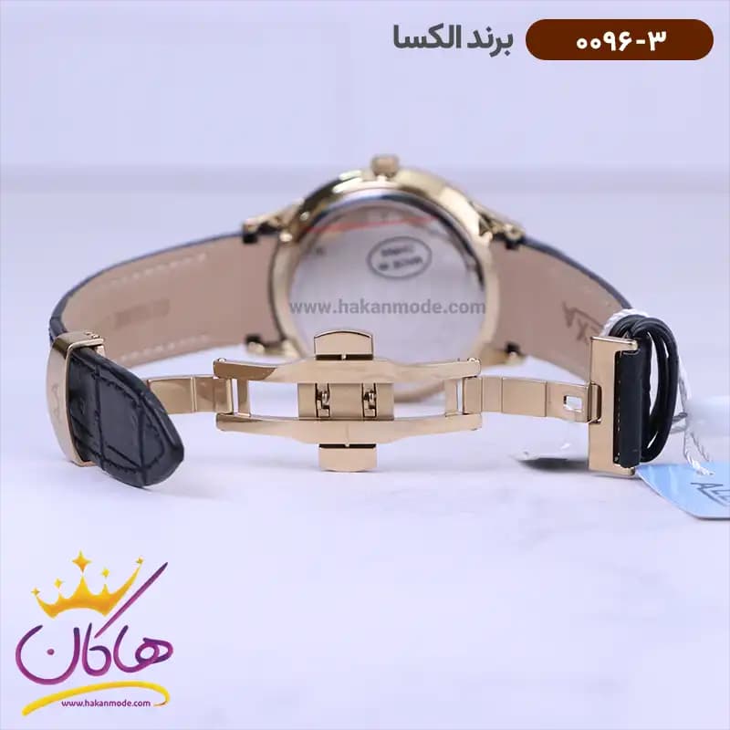 ساعت الکسا ست بند چرم مشکی 0096-0097 — تصویر ۳