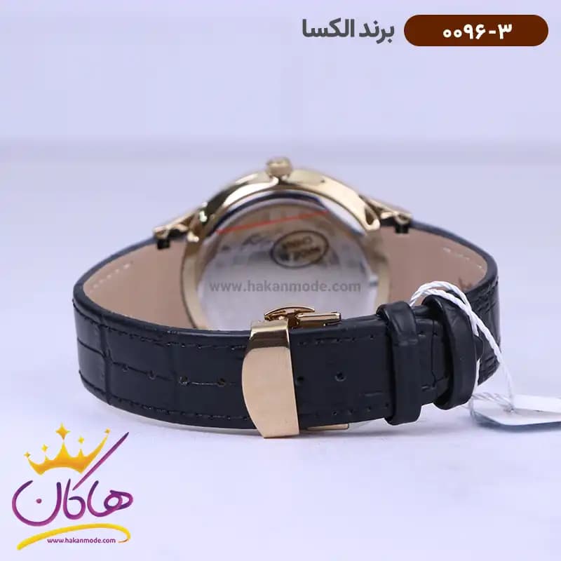 ساعت الکسا ست بند چرم مشکی 0096-0097 — تصویر ۴