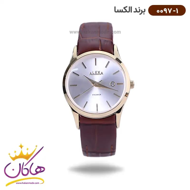 ساعت الکسا ست بند چرم قهوه ای 0096-0097 — تصویر ۲