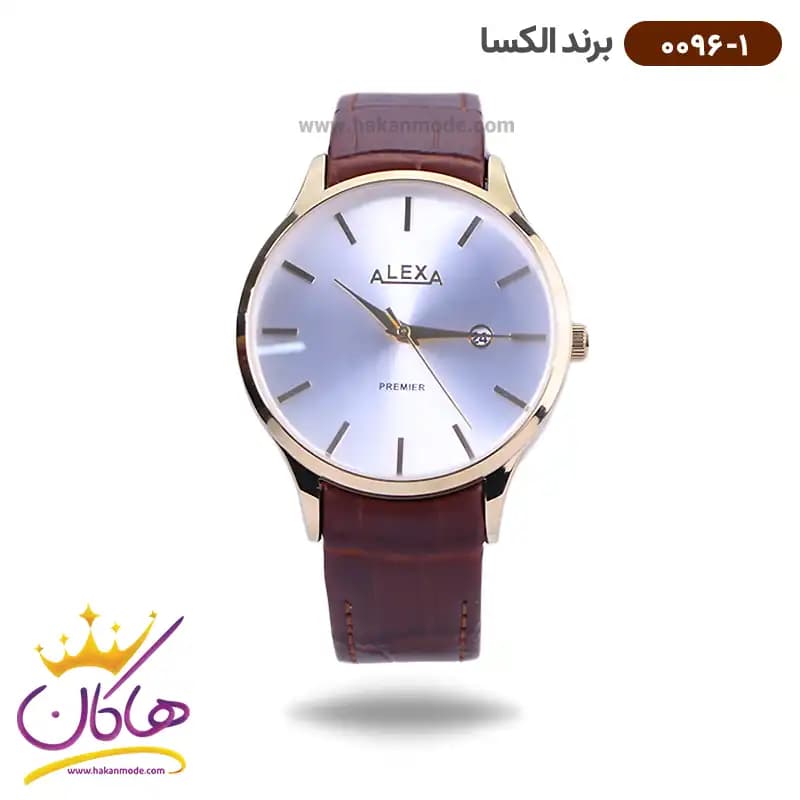 ساعت الکسا ست بند چرم قهوه ای 0096-0097 — تصویر ۵