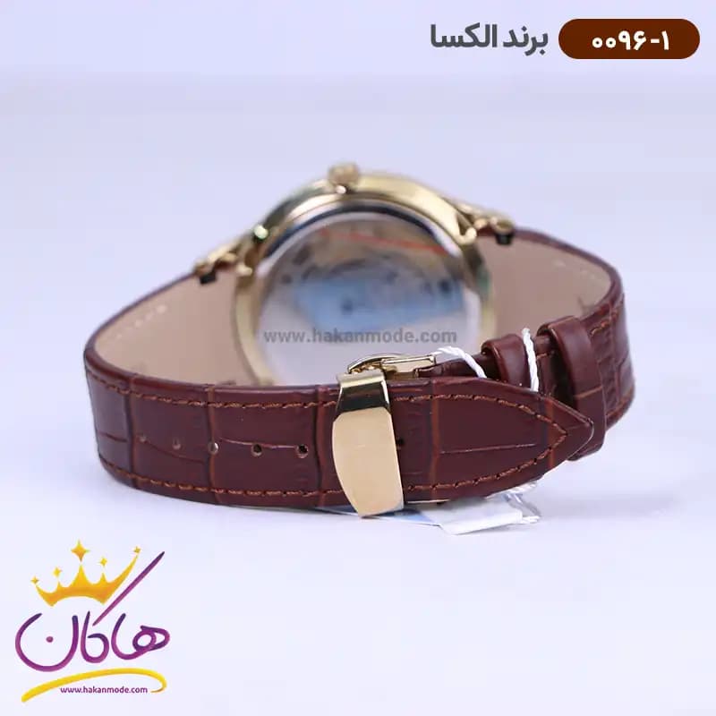 ساعت الکسا ست بند چرم قهوه ای 0096-0097 — تصویر ۷