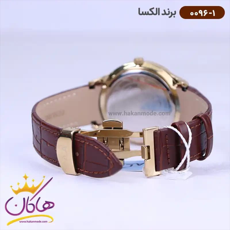 ساعت الکسا ست بند چرم قهوه ای 0096-0097 — تصویر ۶