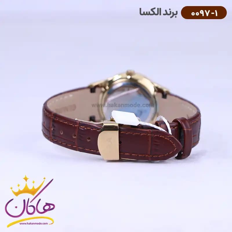ساعت الکسا ست بند چرم قهوه ای 0096-0097 — تصویر ۴