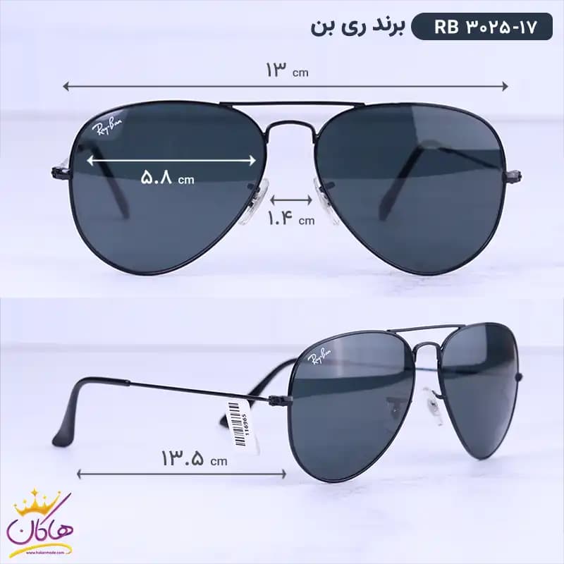 عینک آفتابی ری بن مردانه خلبانی مشکی RB3025/17 — تصویر ۲