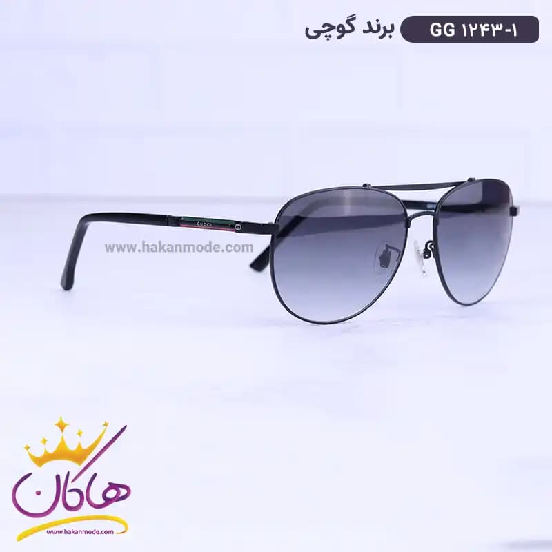 عینک آفتابی گوچی مردانه خلبانی مشکی GG 1243/1 — تصویر ۳