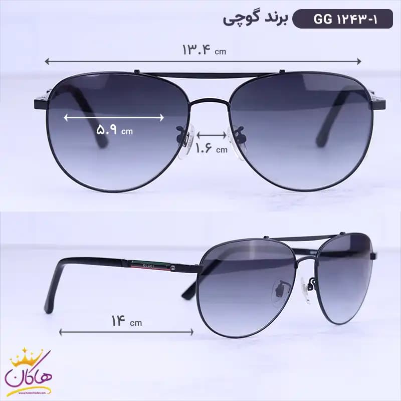 عینک آفتابی گوچی مردانه خلبانی مشکی GG 1243/1 — تصویر ۲
