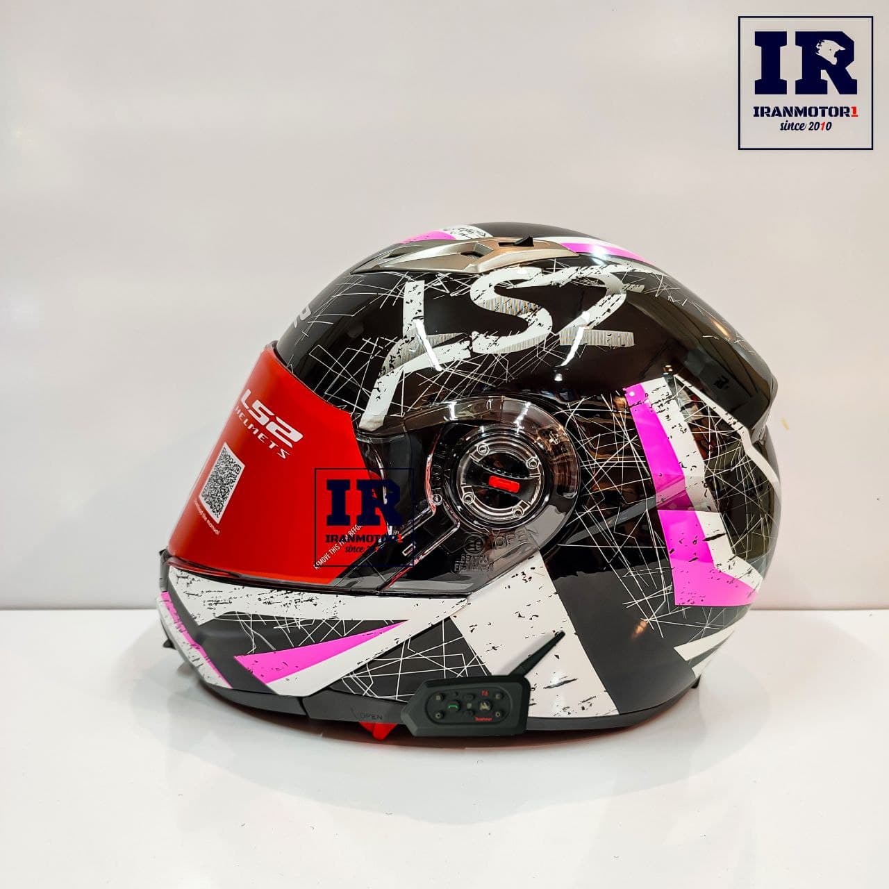 کلاه کاسکت بلوتوث دار فک متحرک LS2 FF370 مشکی صورتی + T6