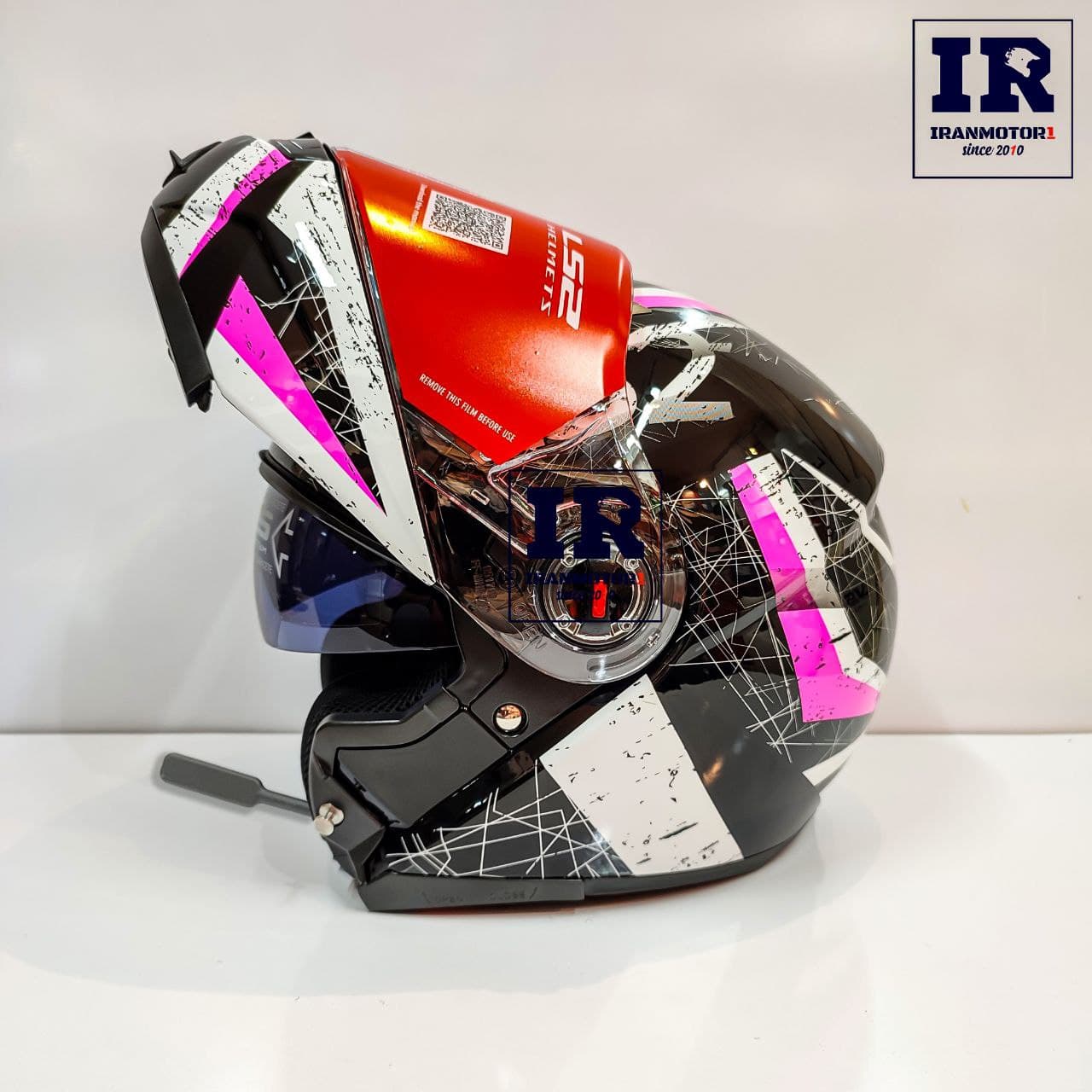 کلاه کاسکت بلوتوث دار فک متحرک LS2 FF370 مشکی صورتی + BT11