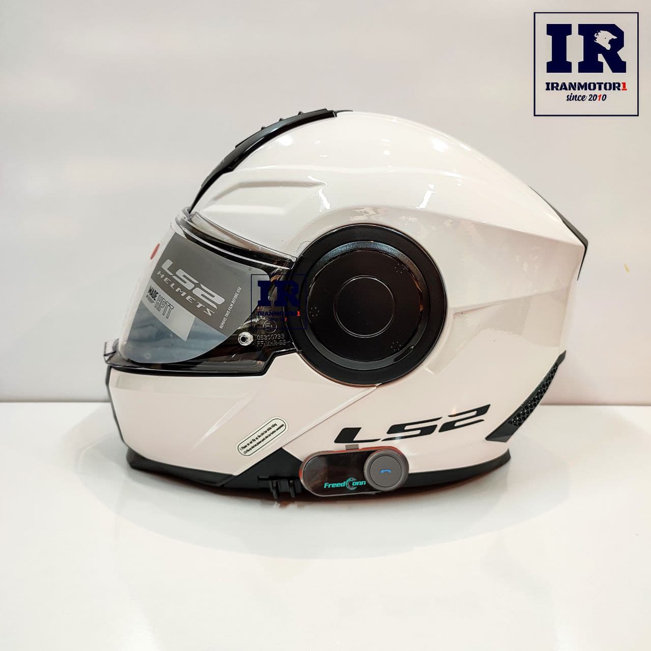 کلاه کاسکت بلوتوث دار فک متحرک LS2 SCOPE FF902 سفید + TCOM VB