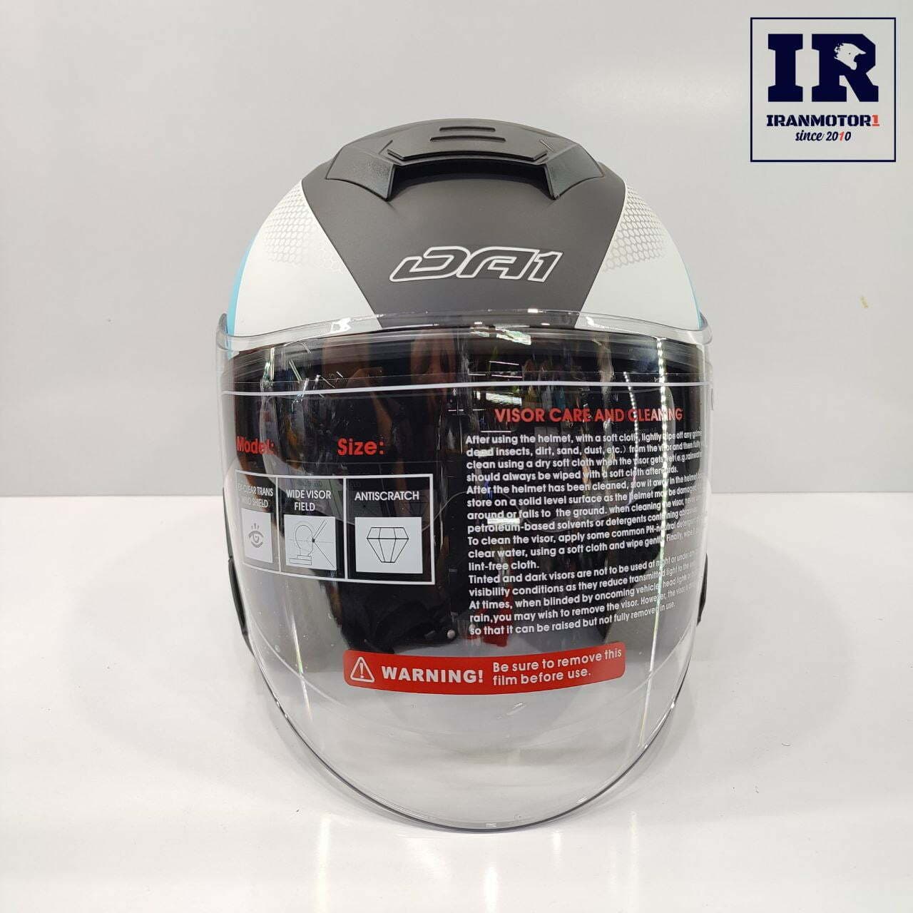 کلاه کاسکت بدون فک DA1 دی ای وان کد z2 – آبی سفید + بلوتوث BT12 — تصویر ۳